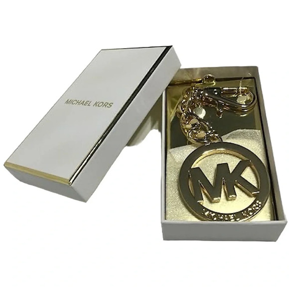 Michael Kors Signature Hanging Gold Chain  Medallion Key Or Bag Clip w Gift Box - Picture 1 of 6